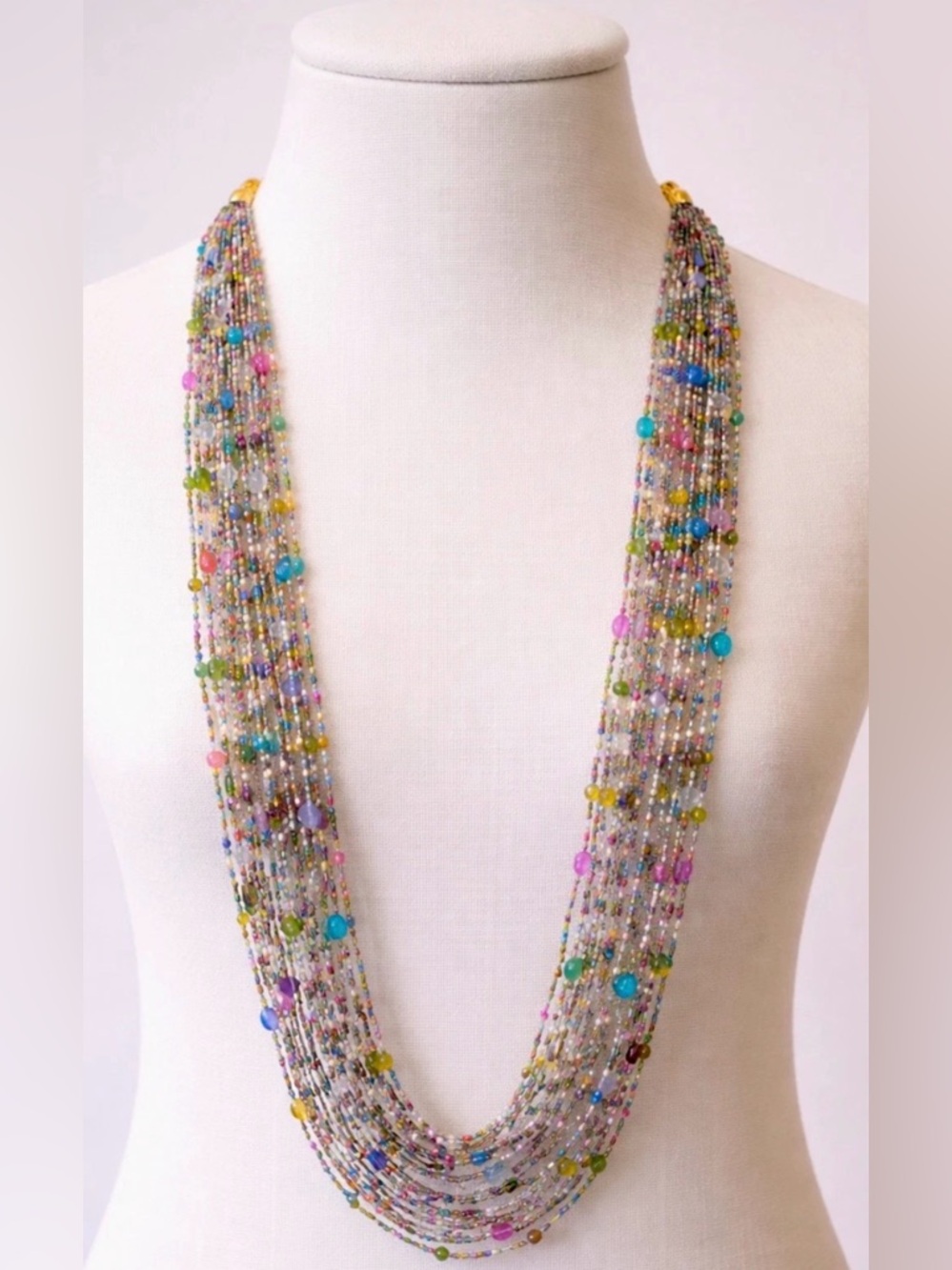 Joan Rivers Torsade 12 Strand Multicolor Pastel Czech Bead Necklace Gold Tone 4